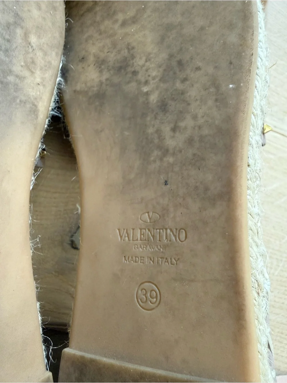 Valentino Garavani Taupe Leather Espadrille Flats - Size 39
